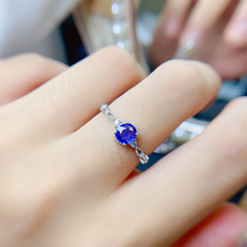 S925 Natural Sapphire Women's Life Mouth Ring 5*4mm
