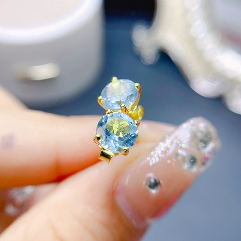 S925 Simple Natural Topaz Earrings