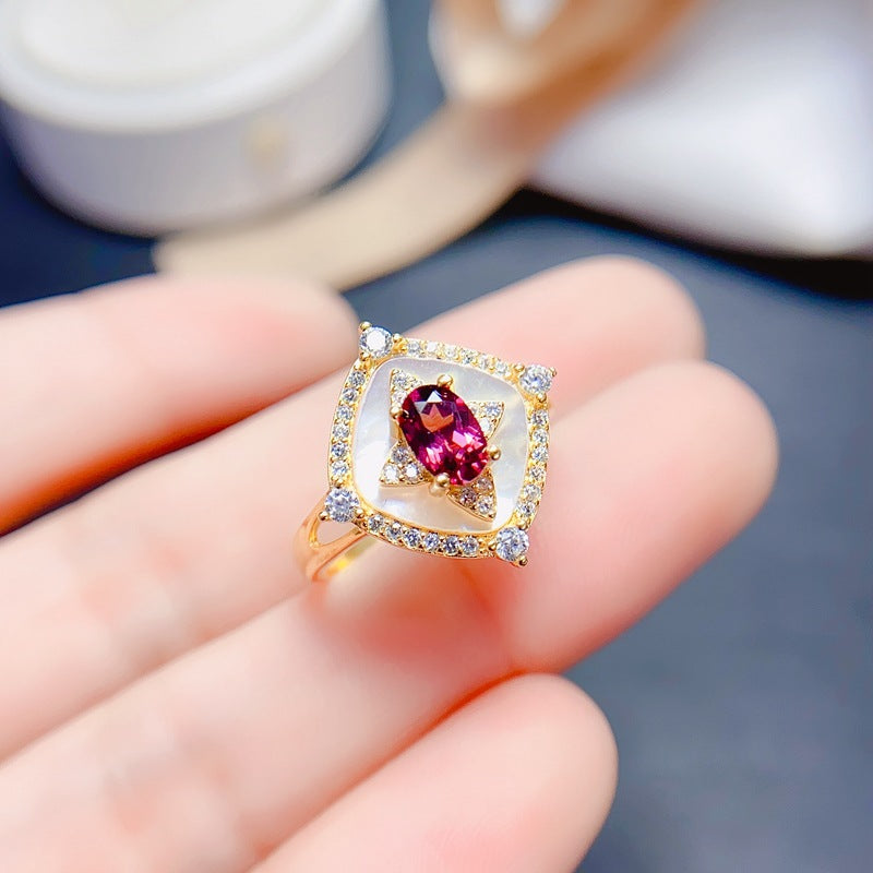 S925 Natural Tourmaline Topaz Magnesium Aluminum Garnet Ring