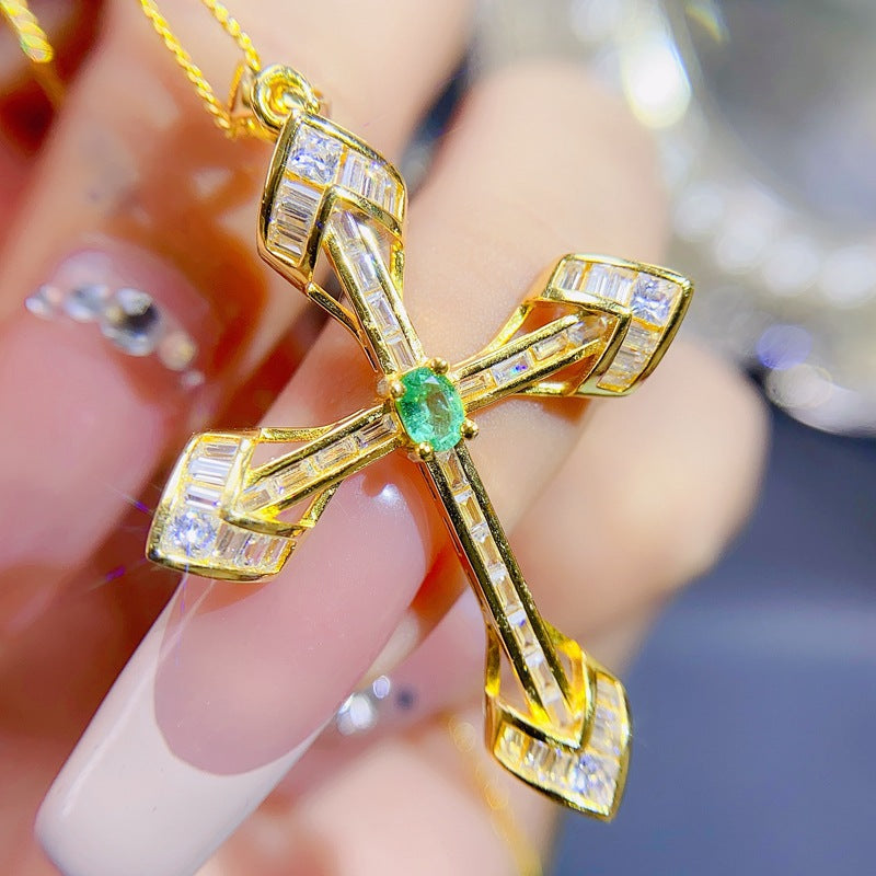 S925 Fashion Natural Emerald Pendant