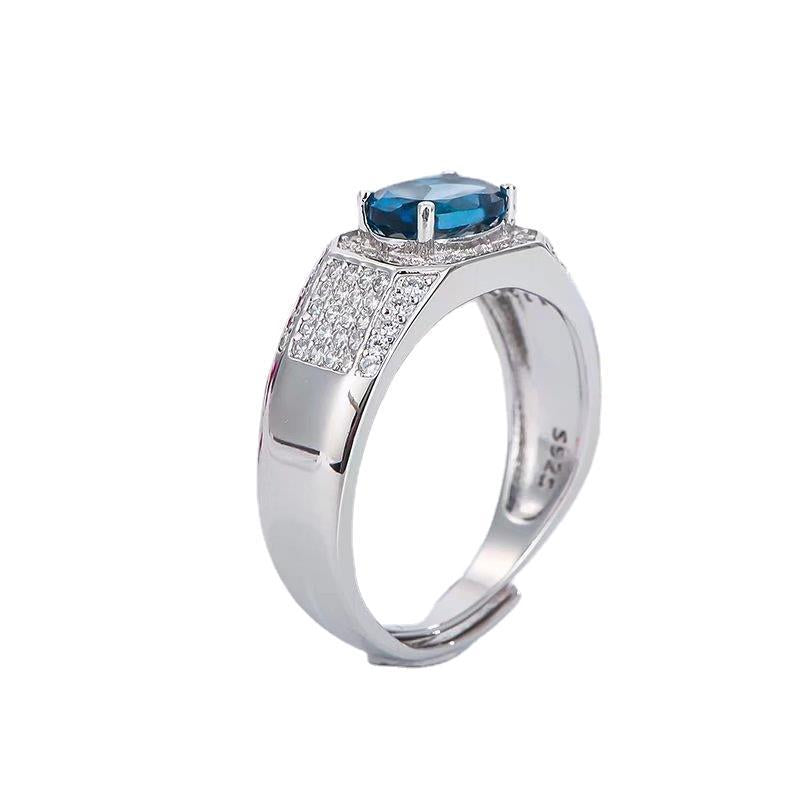 Men's 925 Silver with Blue Topaz Ring
