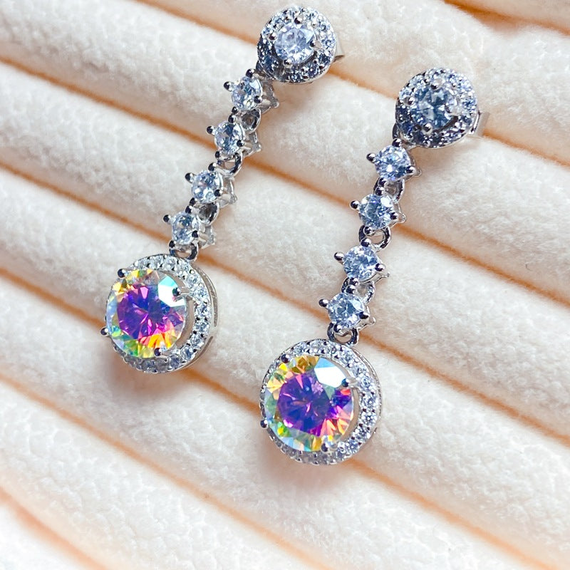 S925 USA imported moissanite diamond earrings 1 carat colorful diamond fire color