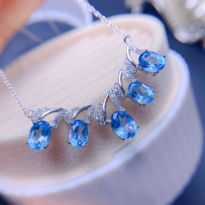 S925 Simple Luxury Natural Topaz Chain