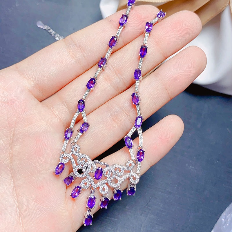 S925 Natural Amethyst Necklace 3*5mm Necklace
