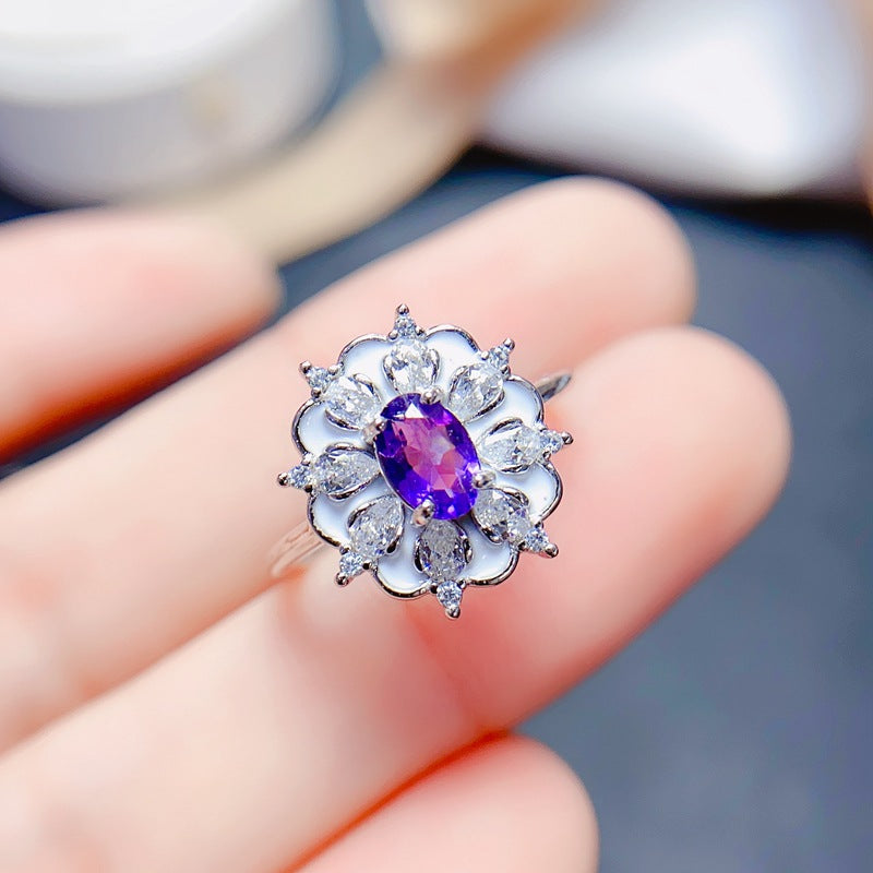 S925 New Fashion Natural Turbidite Amethyst Magnesium Aluminum Garnet Ring