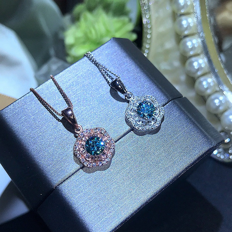 925 silver with green moissanite diamond pendant