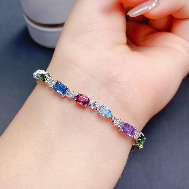 S925 Natural Amethyst Swiss Blue Tourmaline Peridot and other Bracelets