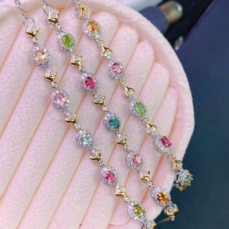 S925 Silver Ladies Bracelet Natural Tourmaline
