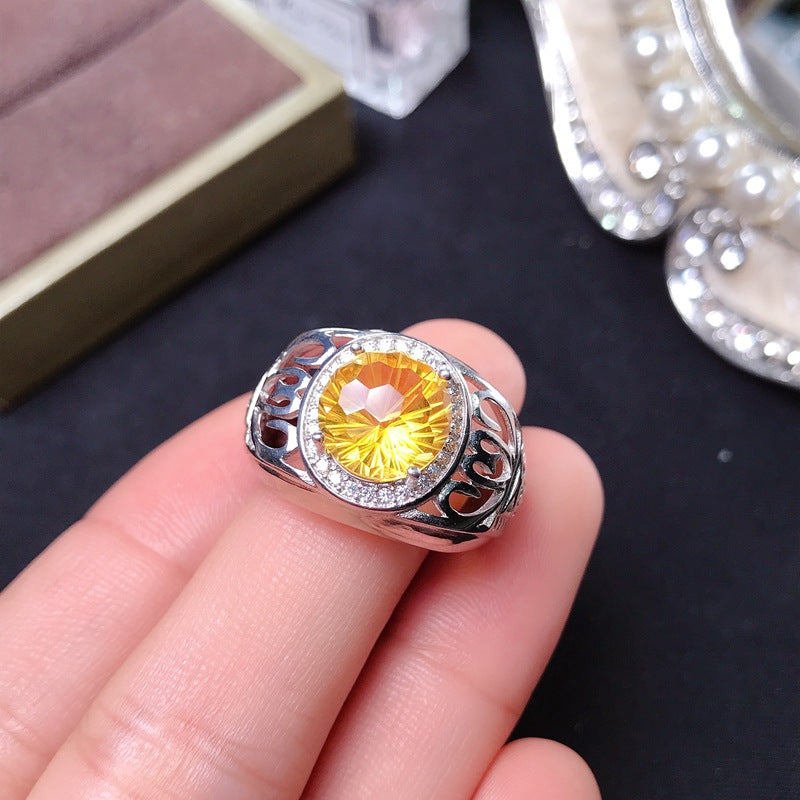 S925 Fireworks citrine ring men's ring