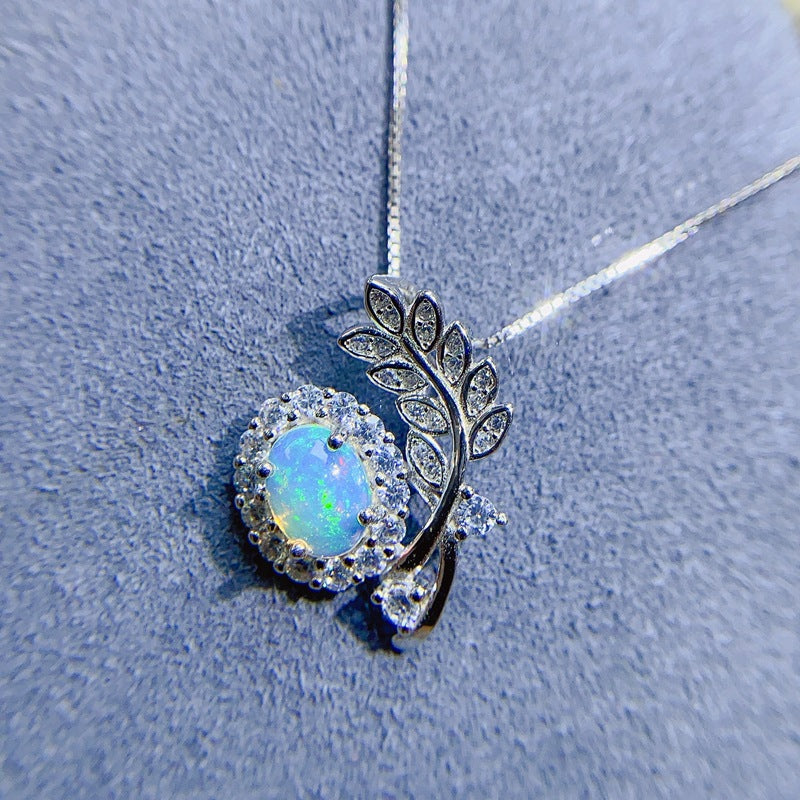 S925 Natural Fire Color Opal Pendant