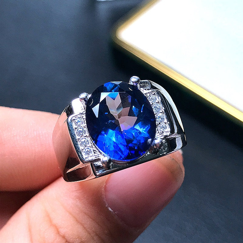 S925 Silver with Natural Tanzanite Blue Topaz Ring