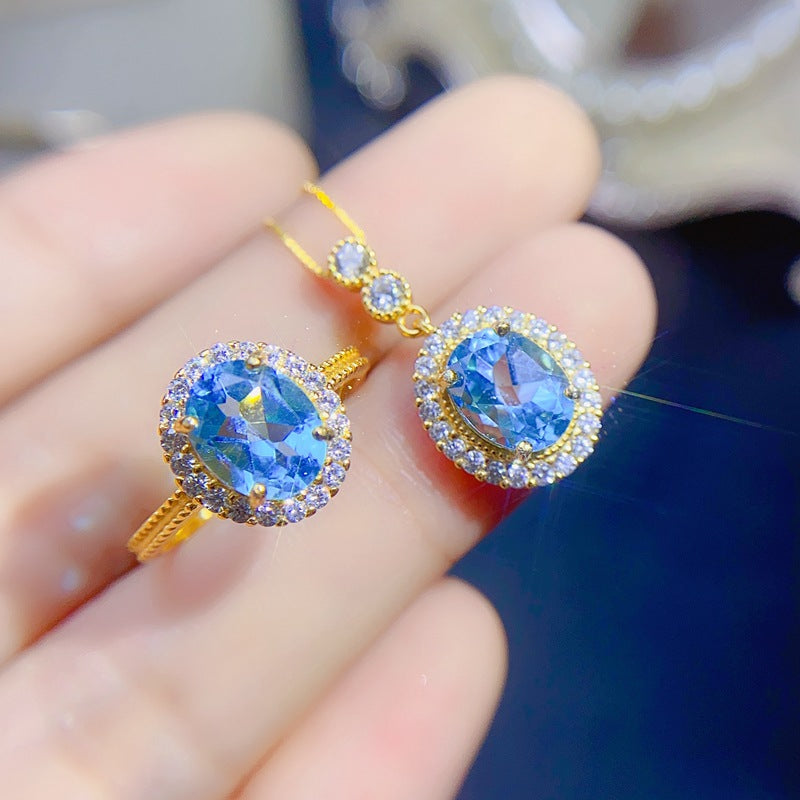 S925 Natural Swiss Blue Topaz Set
