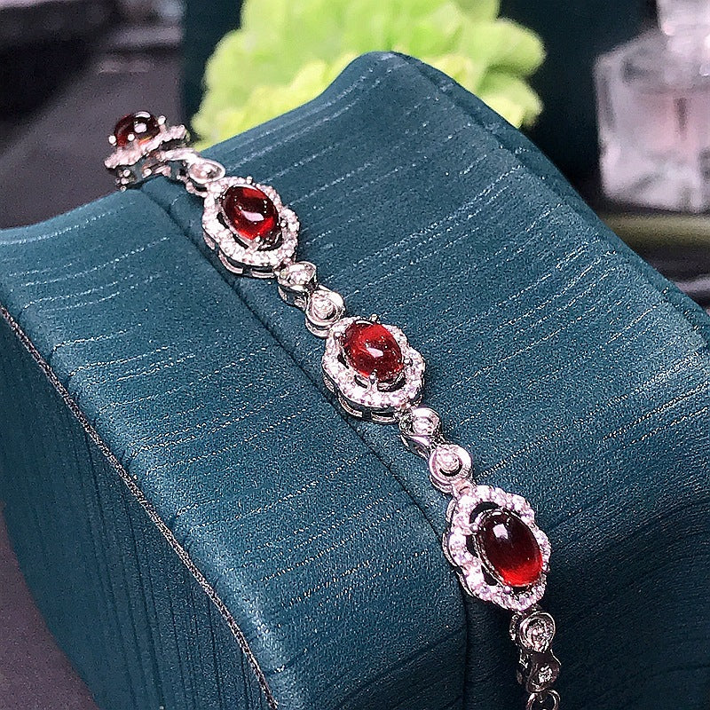 S925 Natural Garnet Bracelet