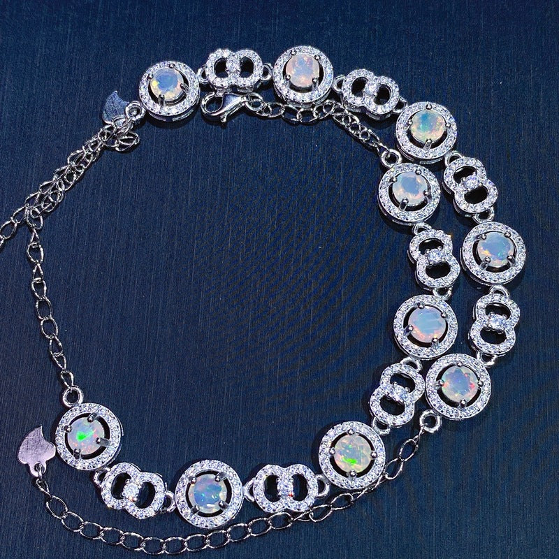 Faceted Natural Opal Women's Bracelet 925 Sterling Silver