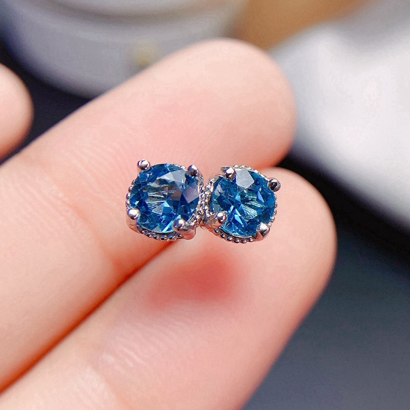 S925 Small Fresh London Blue Topaz Earrings