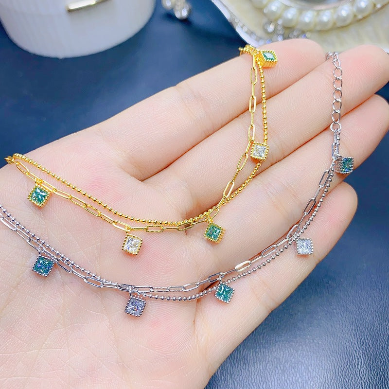 S925 Moissan Diamond Bracelet Moissan Diamond Small Square 3*3mm Bracelet
