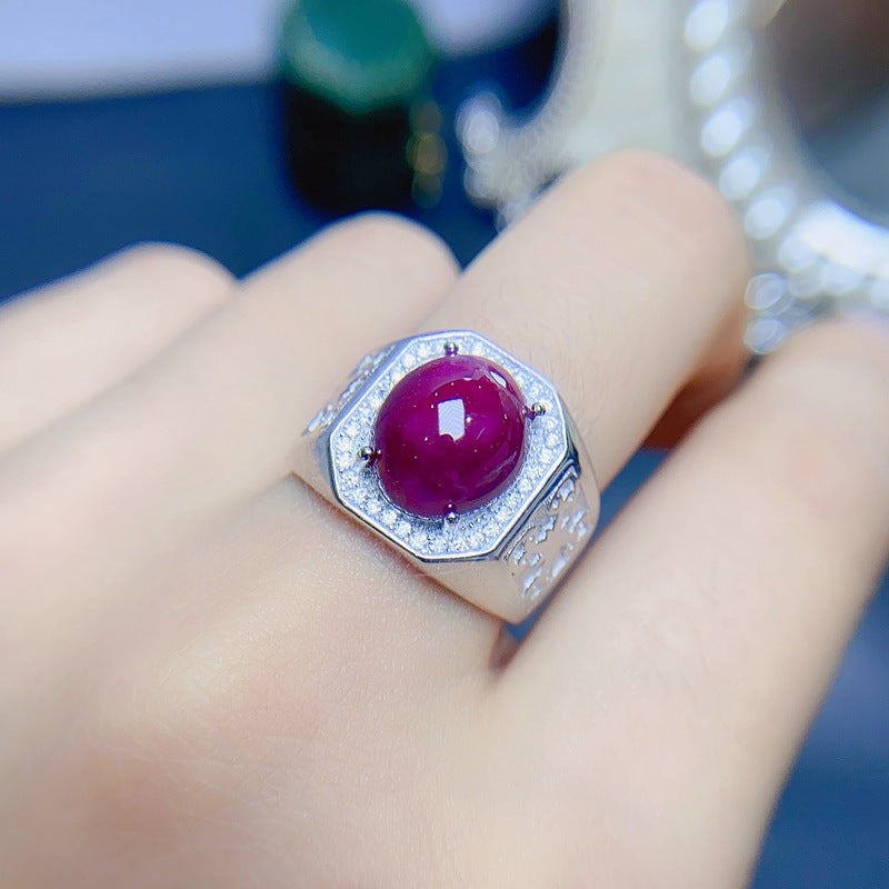 S925 5 Carat Natural Ruby Men's Ring