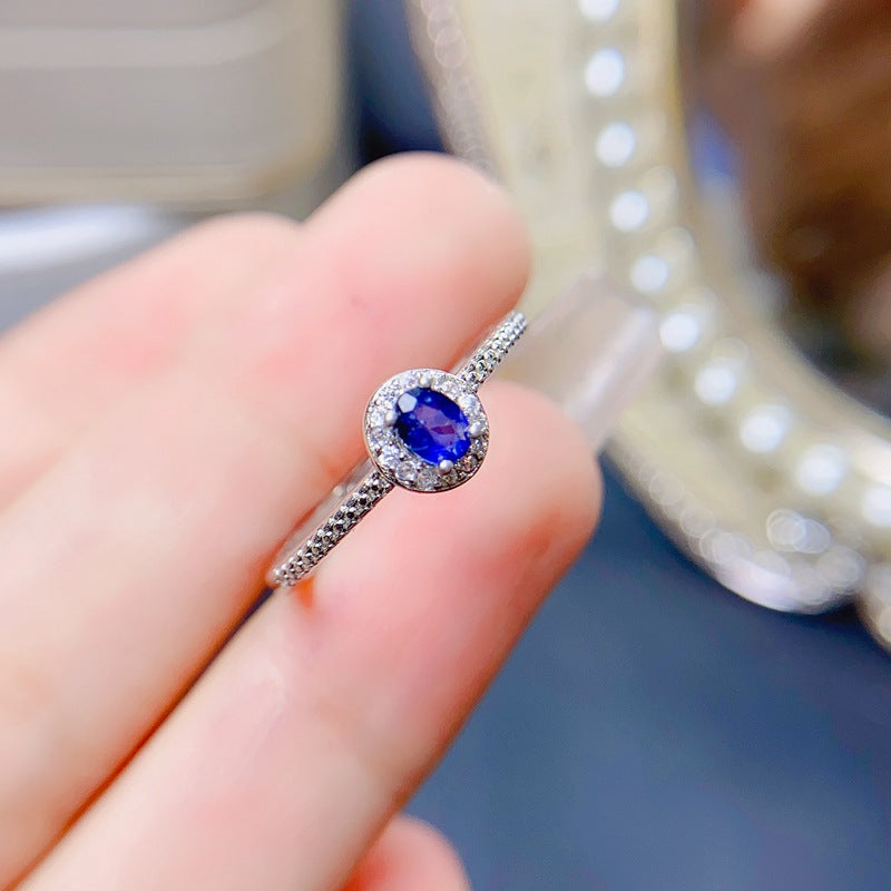 S925 Natural Sapphire Women's Live Ring