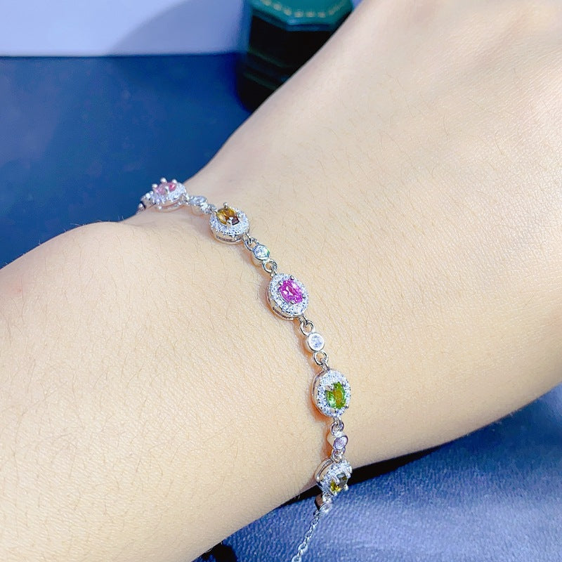 S925 Fashion Simple Colorful Natural Tourmaline