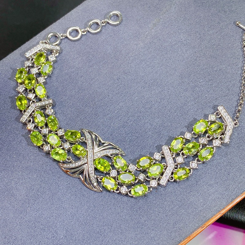 S925 Deluxe Light Luxury Natural Peridot Bracelet