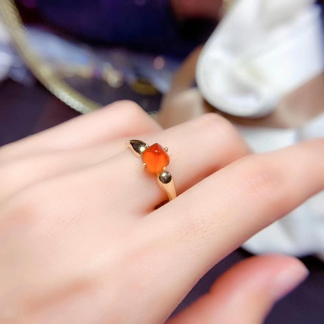 S925 Sugar Tower Garnet Inlaid Natural Fanta Garnet Ring