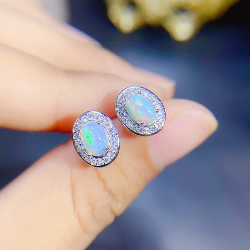 S925 Natural Colorful Opal Earrings