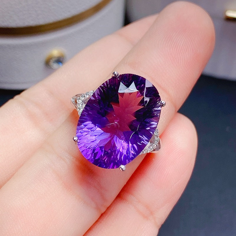 S925 Natural Amethyst Women's Ring