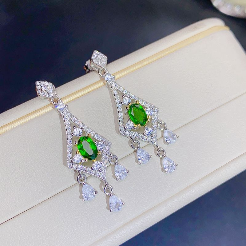 S925 luxury natural diopside earrings