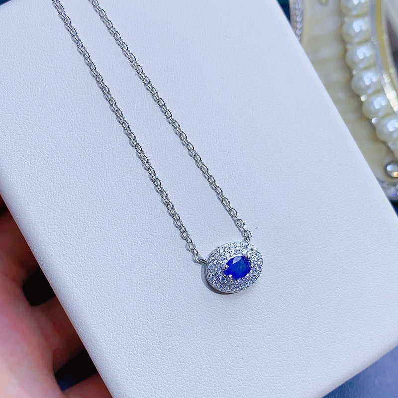 S925 Simple Fashion Natural Sapphire 4*5mm Necklace