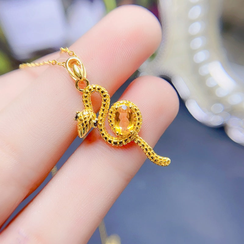 S925 Small Snake Natural Citrine Pendant 4*6mm Pendant