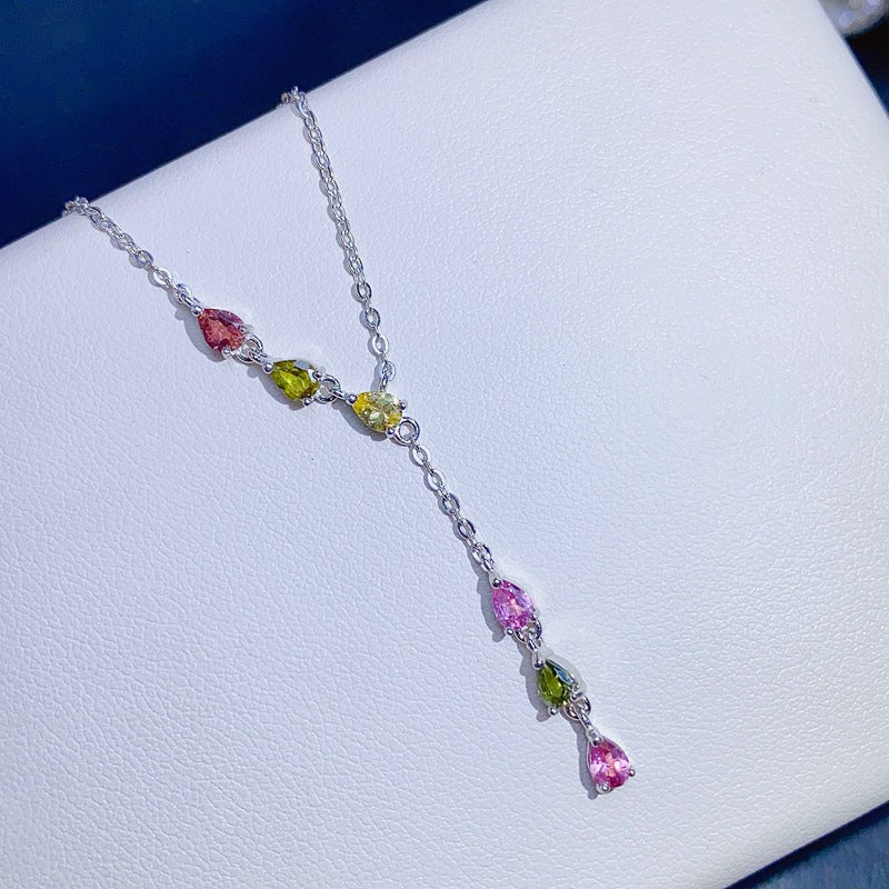 S925 Fashion new colorful natural water drop tourmaline pendant necklace