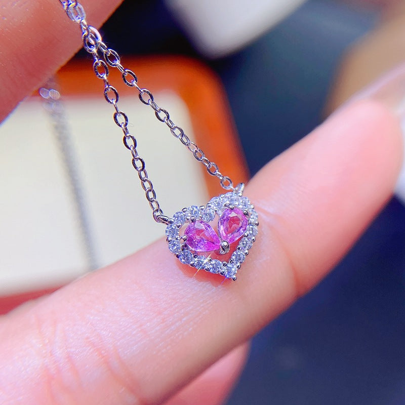 S925 Fashion Paparacha Natural Pink Sapphire Necklace 925 Silver 3*4mm Necklace