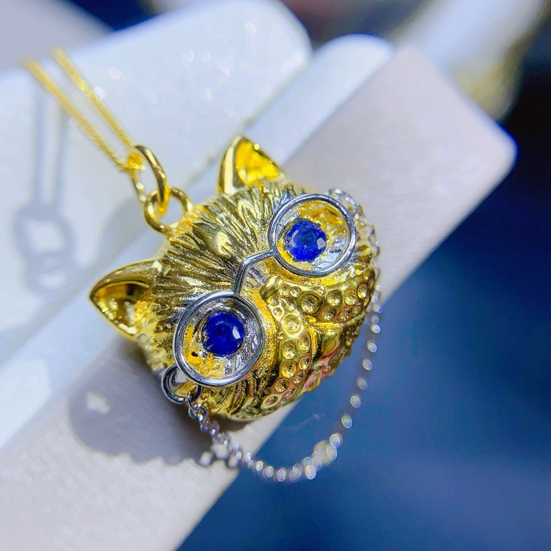 S925 Natural Sapphire Pendant 3*3mm Ladies Necklace