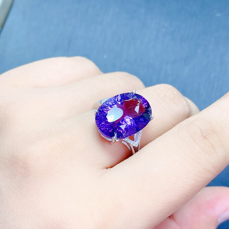 S925 Natural Amethyst Women's Ring