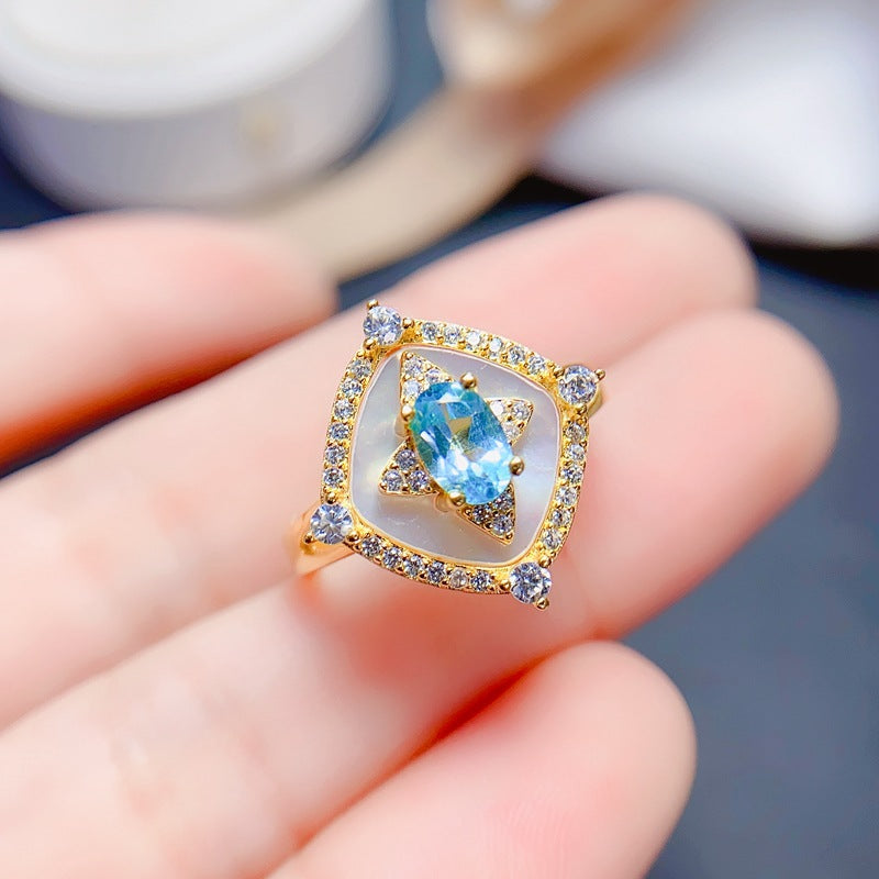 S925 Natural Tourmaline Topaz Magnesium Aluminum Garnet Ring