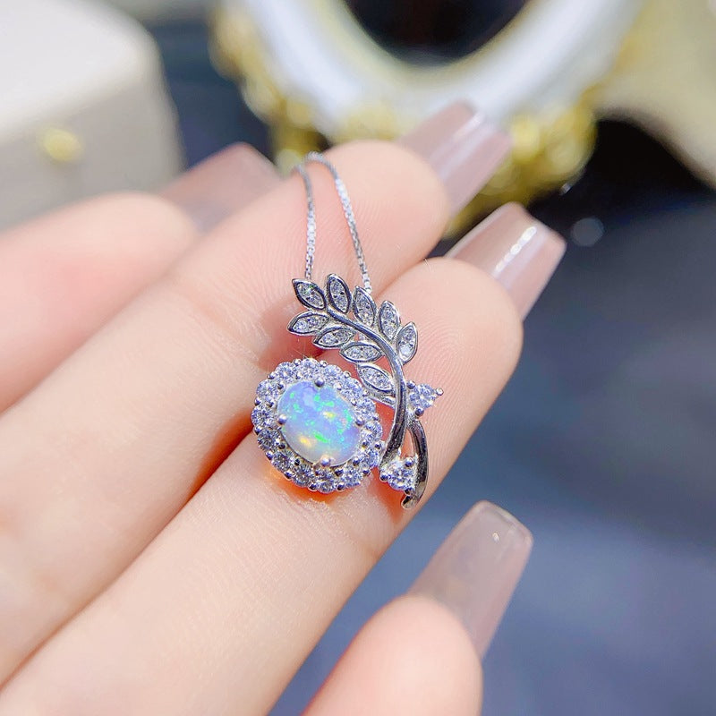 S925 Natural Fire Color Opal Pendant