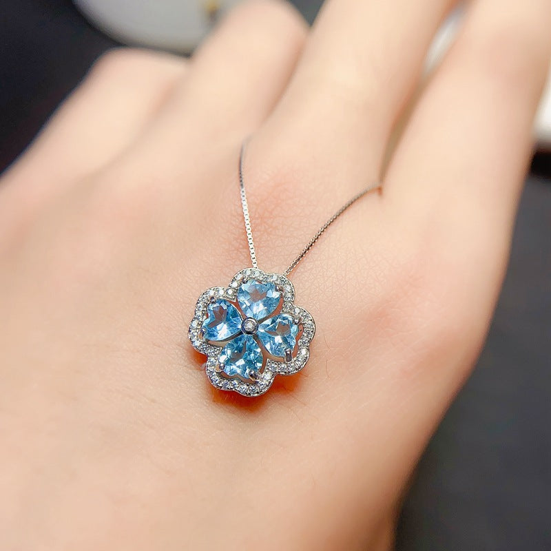 S925 New Flower Natural Topaz Pendant