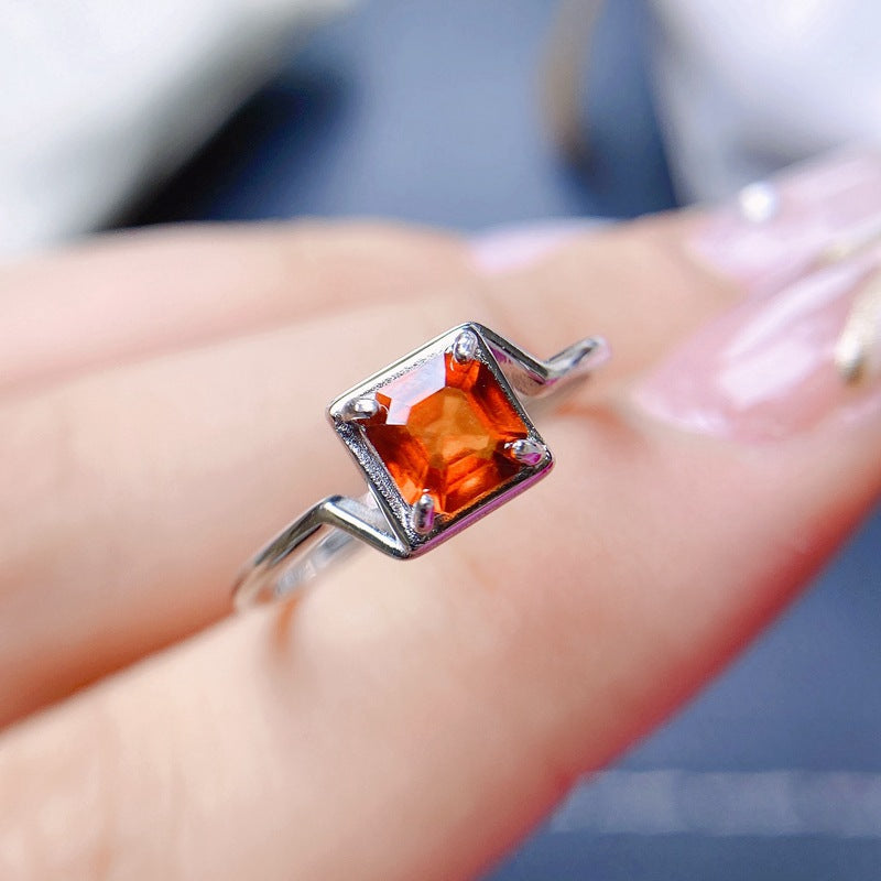 S925 Natural Fanta Garnet Ring
