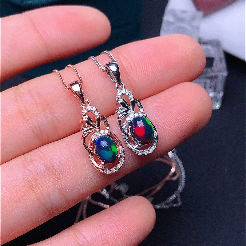 S925 Black Opal Opal Dazzling Opal Pendant