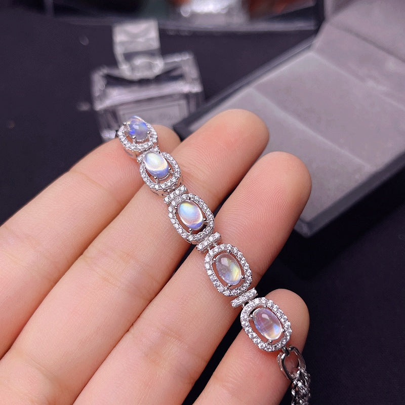 S925 Natural Blue Moonstone Bracelet