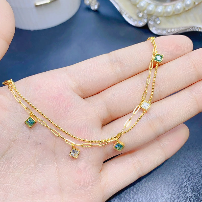 S925 Moissan Diamond Bracelet Moissan Diamond Small Square 3*3mm Bracelet