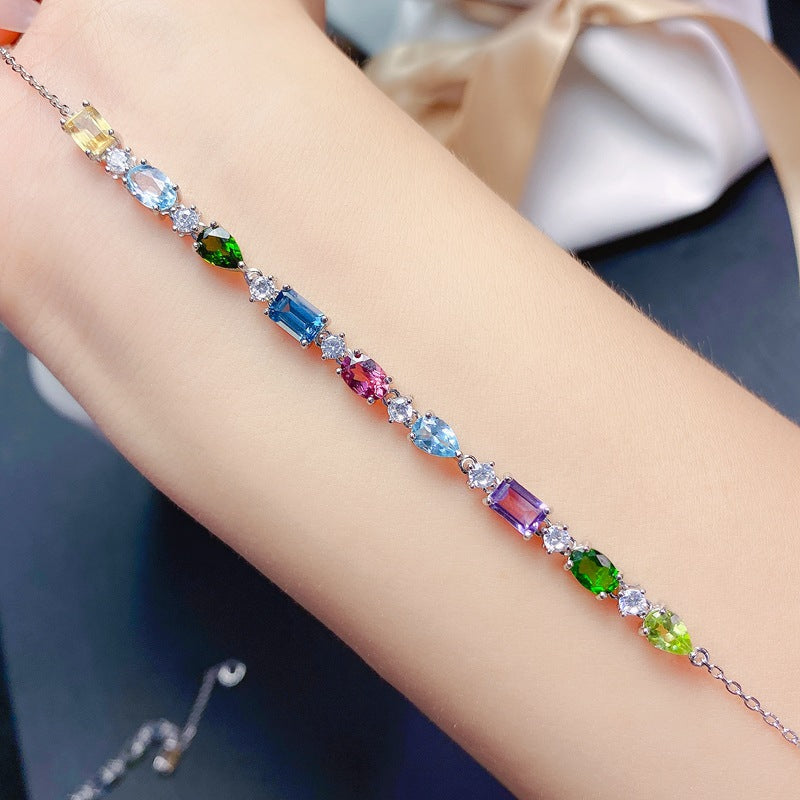 S925 Natural Amethyst Swiss Blue Tourmaline Peridot and other Bracelets