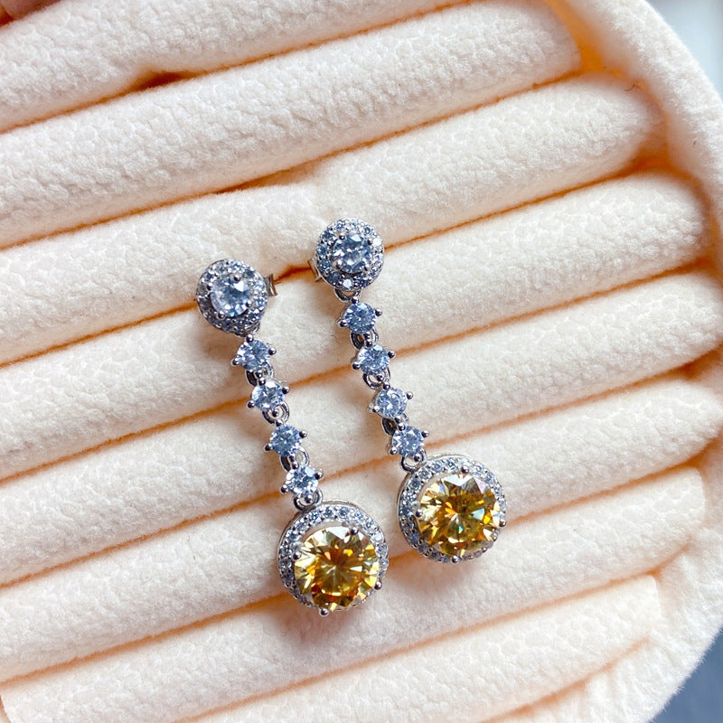 S925 USA imported moissanite diamond earrings 1 carat yellow diamond fire color flash