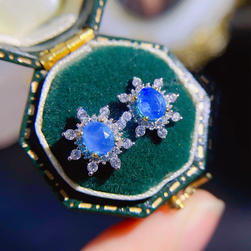 S925 Natural Colorful Blue Opal Earrings