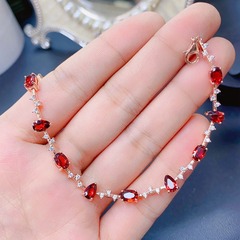 S925 Natural Garnet Bracelet
