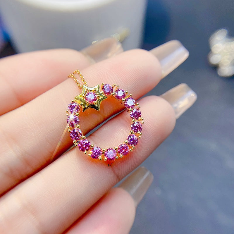 S925 Pink Moissanite Diamond Pendant 3*3mm Ladies Pendant