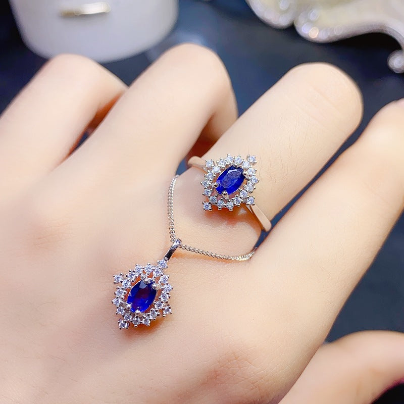 S925 Natural Sapphire Ring and Pendant