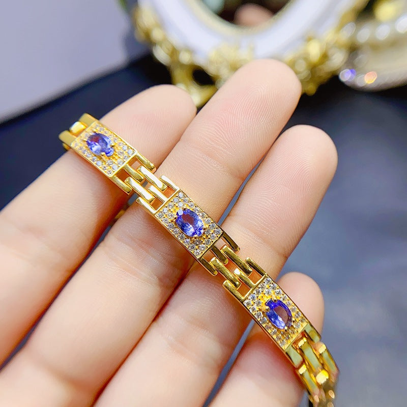 S925 Fashion Light Luxury New Simple Natural Tanzanite Women's Bracelet