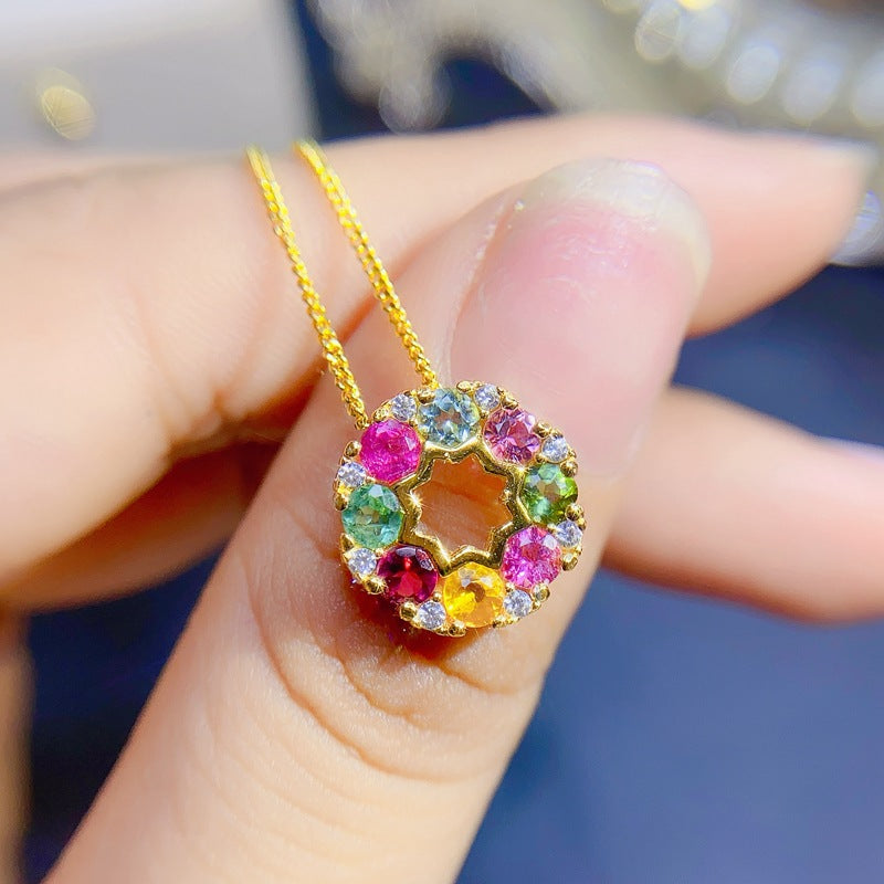 S925 Natural Tourmaline Pendant 3*3 Ladies Pendant Necklace