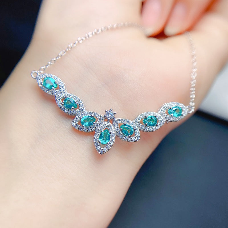 S925 Fashion Natural Green Topaz Necklace 925 Silver with Topaz in a row